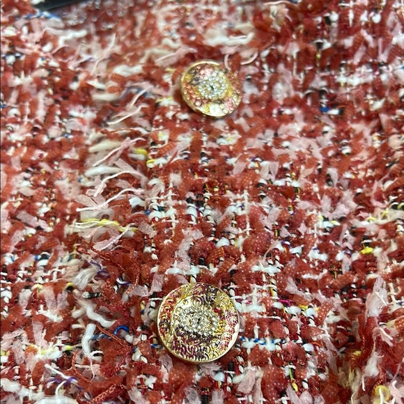 Red Blazer with Textured Fabric and Rounded Collar - Picture 2 of 6